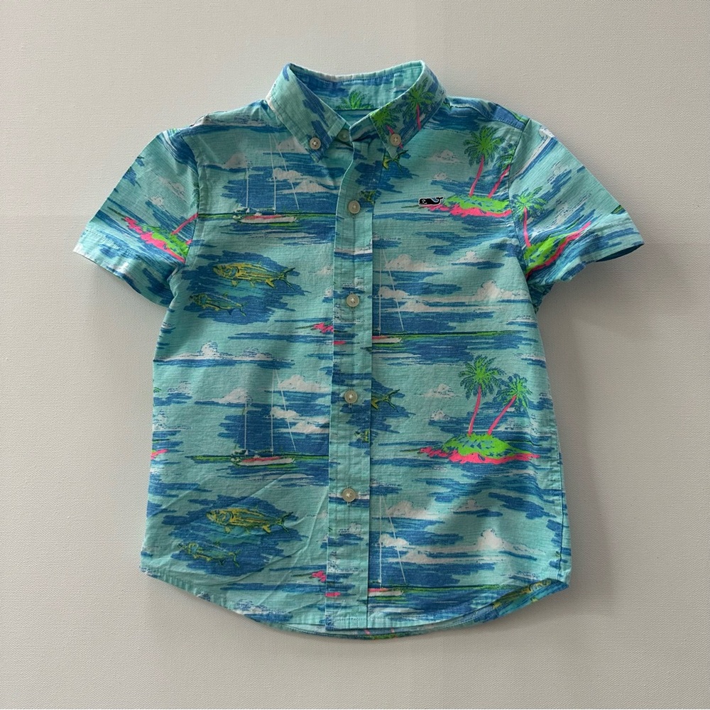 Vineyard Vines 3T Toddler Boy Whale Blue Island Print Shirt Spring Summer
